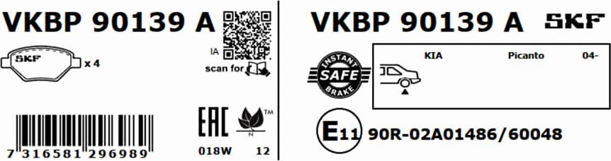 SKF VKBP 90139 A - Тормозные колодки, дисковые, комплект unicars.by