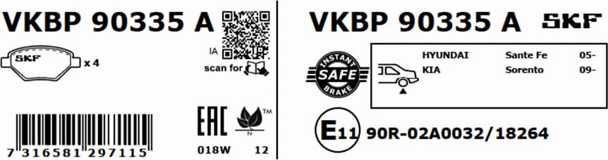 SKF VKBP 90335 A - Тормозные колодки, дисковые, комплект unicars.by