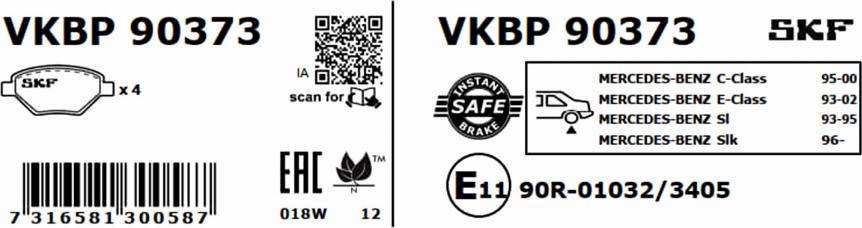 SKF VKBP 90373 - Тормозные колодки, дисковые, комплект unicars.by