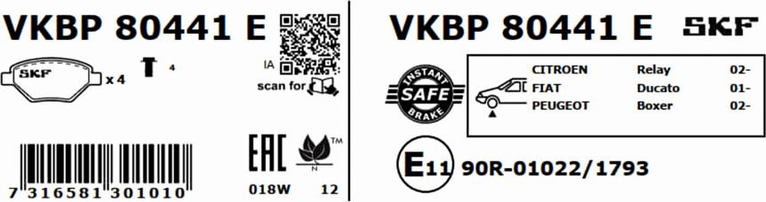 SKF VKBP 80441 E - Тормозные колодки, дисковые, комплект unicars.by