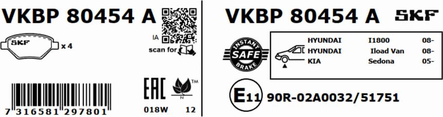 SKF VKBP 80454 A - Тормозные колодки, дисковые, комплект unicars.by