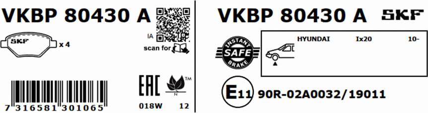 SKF VKBP 80430 A - Тормозные колодки, дисковые, комплект unicars.by