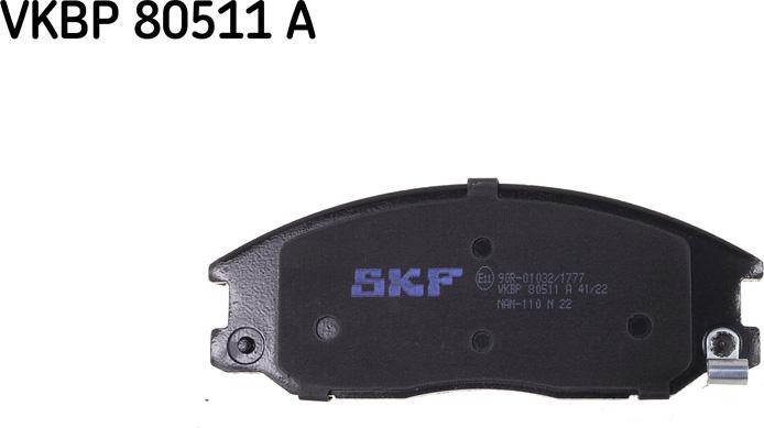 SKF VKBP 80511 A - Тормозные колодки, дисковые, комплект unicars.by