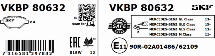 SKF VKBP 80632 - Тормозные колодки, дисковые, комплект unicars.by