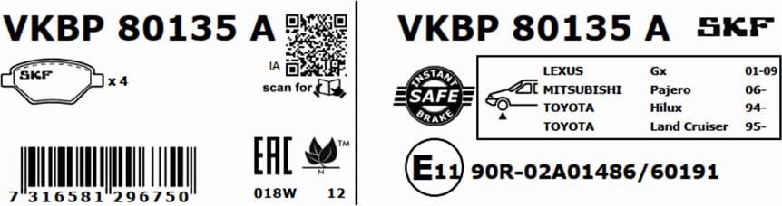 SKF VKBP 80135 A - Тормозные колодки, дисковые, комплект unicars.by