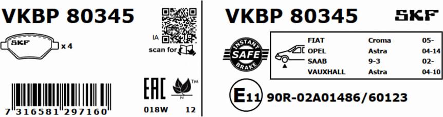 SKF VKBP 80345 - Тормозные колодки, дисковые, комплект unicars.by