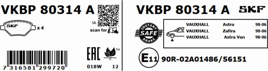 SKF VKBP 80314 A - Тормозные колодки, дисковые, комплект unicars.by