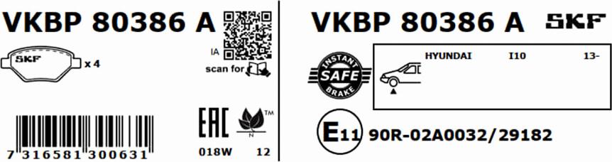 SKF VKBP 80386 A - Тормозные колодки, дисковые, комплект unicars.by