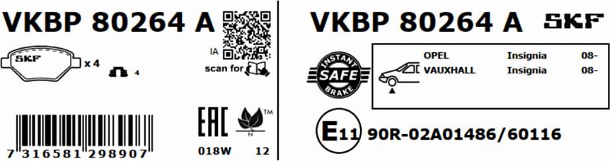 SKF VKBP 80264 A - Тормозные колодки, дисковые, комплект unicars.by