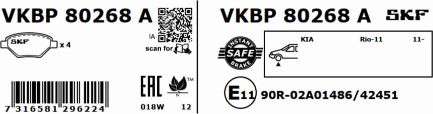 SKF VKBP 80268 A - Тормозные колодки, дисковые, комплект unicars.by