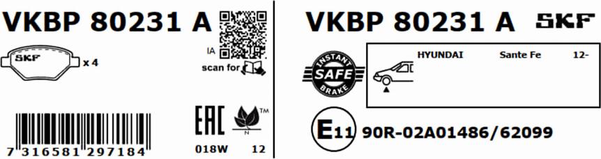 SKF VKBP 80231 A - Тормозные колодки, дисковые, комплект unicars.by