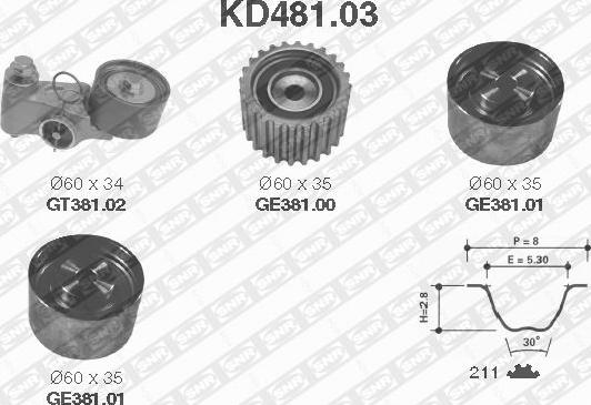 SNR KD481.03 - Комплект зубчатого ремня ГРМ unicars.by