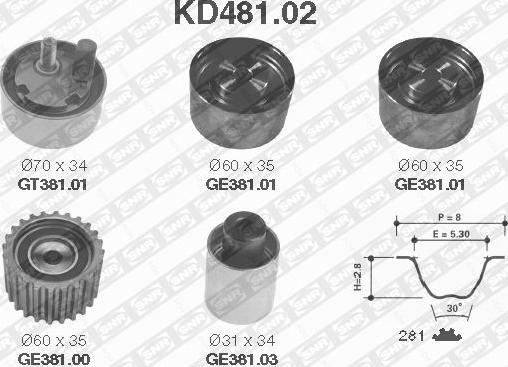 SNR KD481.02 - Комплект зубчатого ремня ГРМ unicars.by