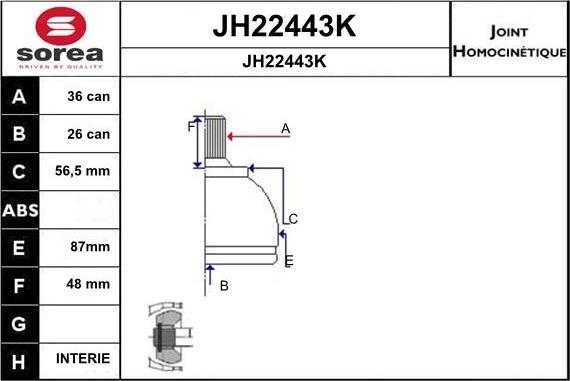 SNRA JH22443K - Шарнирный комплект, ШРУС, приводной вал unicars.by