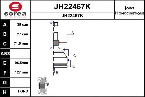 SNRA JH22467K - Шарнирный комплект, ШРУС, приводной вал unicars.by