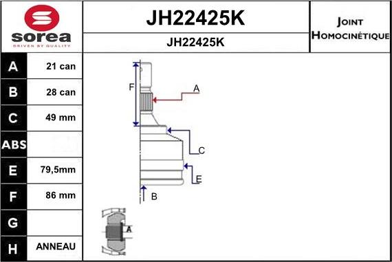 SNRA JH22425K - Шарнирный комплект, ШРУС, приводной вал unicars.by