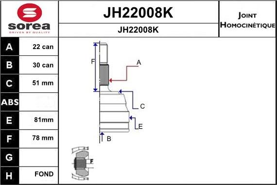 SNRA JH22008K - Шарнирный комплект, ШРУС, приводной вал unicars.by