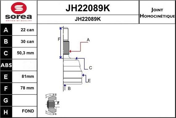 SNRA JH22089K - Шарнирный комплект, ШРУС, приводной вал unicars.by