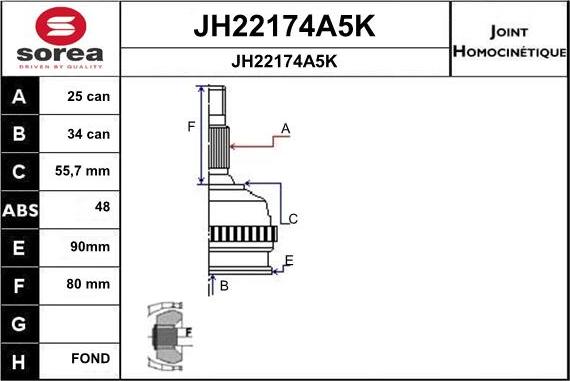 SNRA JH22174A5K - Шарнирный комплект, ШРУС, приводной вал unicars.by