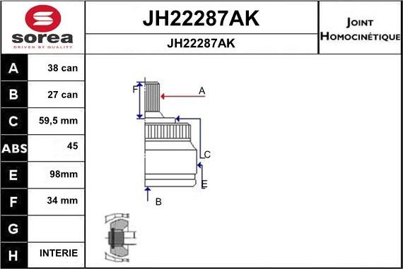 SNRA JH22287AK - Шарнирный комплект, ШРУС, приводной вал unicars.by