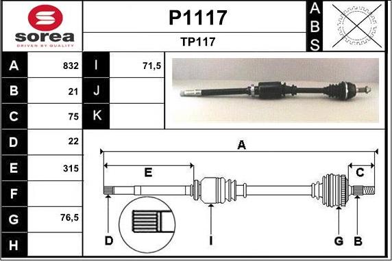 SNRA P1117 - Приводной вал unicars.by