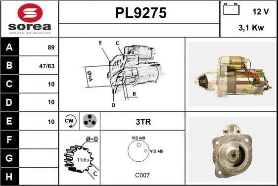 SNRA PL9275 - Стартер unicars.by