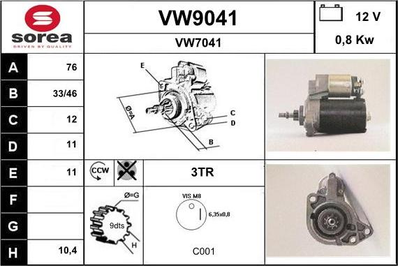 SNRA VW9041 - Стартер unicars.by