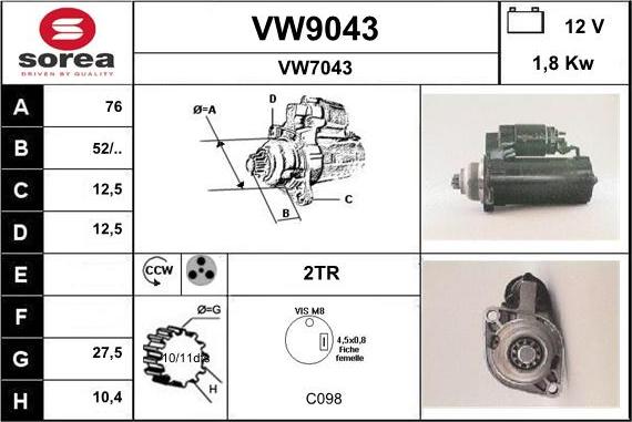 SNRA VW9043 - Стартер unicars.by