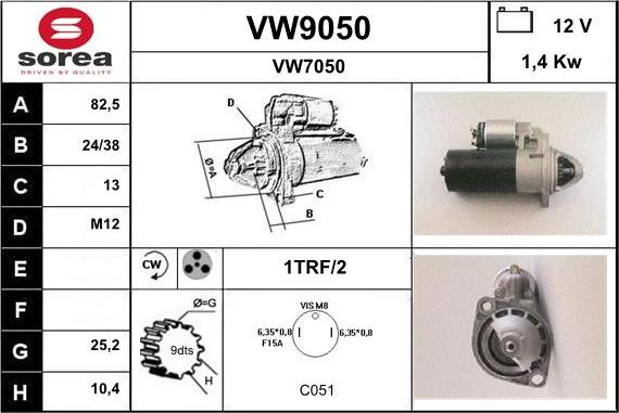 SNRA VW9050 - Стартер unicars.by