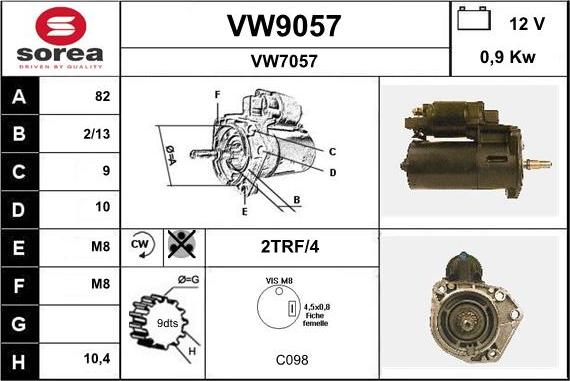 SNRA VW9057 - Стартер unicars.by