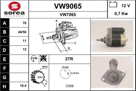 SNRA VW9065 - Стартер unicars.by