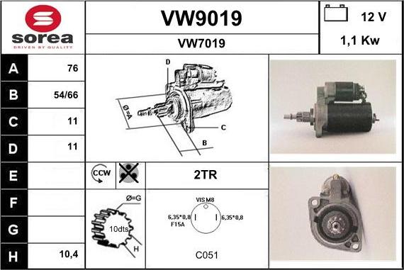 SNRA VW9019 - Стартер unicars.by