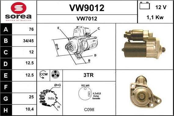 SNRA VW9012 - Стартер unicars.by