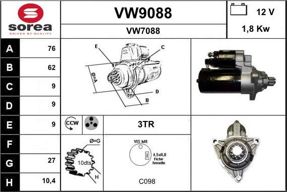 SNRA VW9088 - Стартер unicars.by