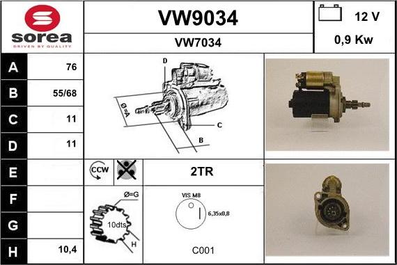 SNRA VW9034 - Стартер unicars.by