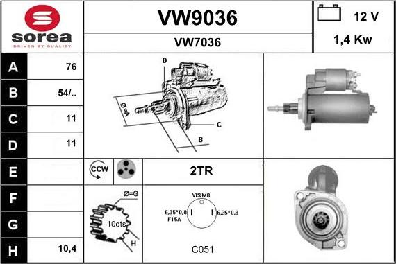 SNRA VW9036 - Стартер unicars.by