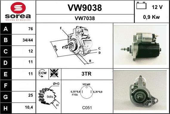 SNRA VW9038 - Стартер unicars.by