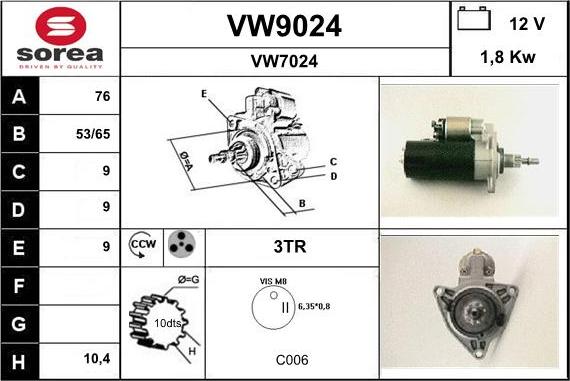 SNRA VW9024 - Стартер unicars.by