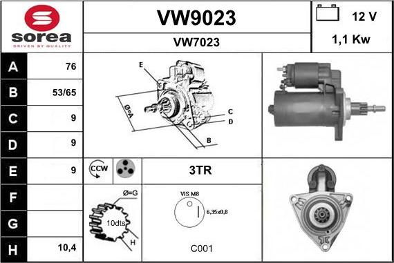 SNRA VW9023 - Стартер unicars.by