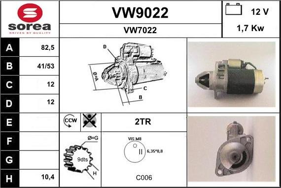 SNRA VW9022 - Стартер unicars.by