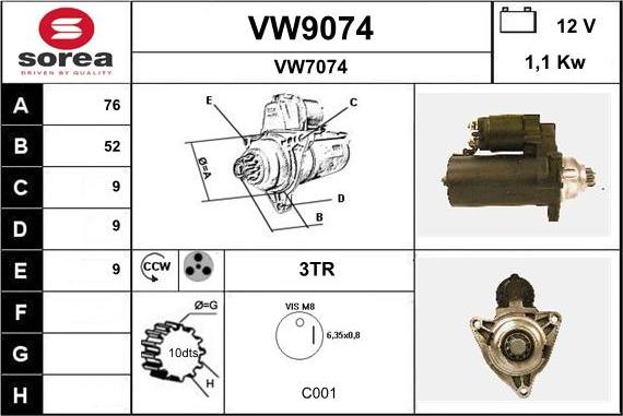 SNRA VW9074 - Стартер unicars.by