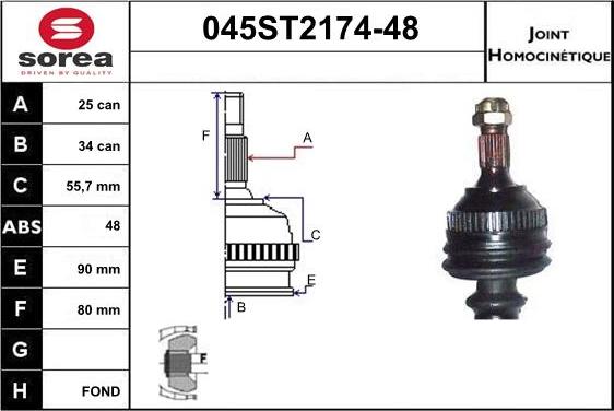 STARTCAR 045ST2174-48 - Шарнирный комплект, ШРУС, приводной вал unicars.by