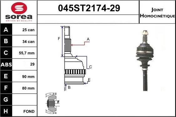 STARTCAR 045ST2174-29 - Шарнирный комплект, ШРУС, приводной вал unicars.by