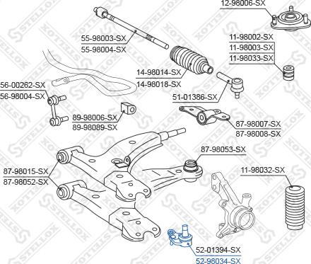 Stellox 52-98034-SX - Шаровая опора, несущий / направляющий шарнир unicars.by