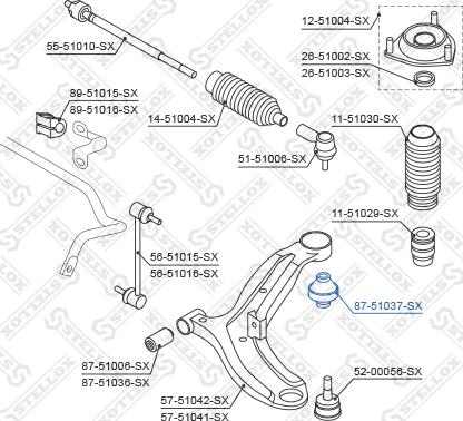 Stellox 87-51037-SX - Сайлентблок, рычаг подвески колеса unicars.by