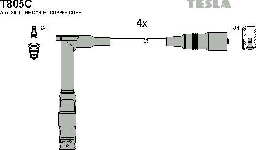 TESLA T805C - Комплект проводов зажигания unicars.by