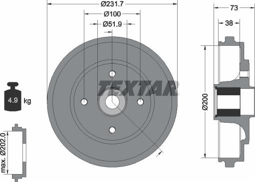 Textar 94027800 - Тормозной барабан unicars.by