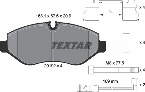 Textar 2919202 - Тормозные колодки, дисковые, комплект unicars.by