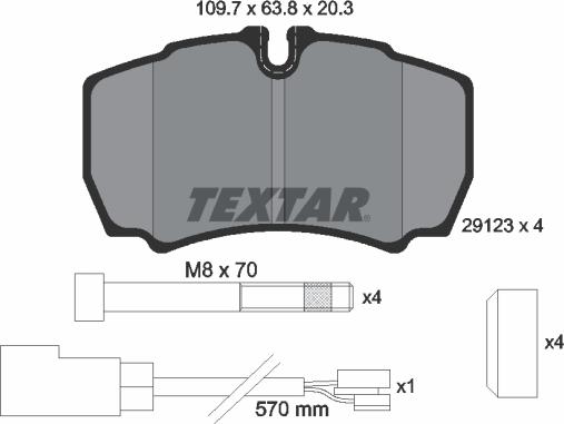 Textar 2912307 - Тормозные колодки, дисковые, комплект unicars.by