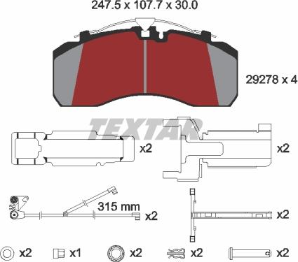 Textar 2927804 - Тормозные колодки, дисковые, комплект unicars.by